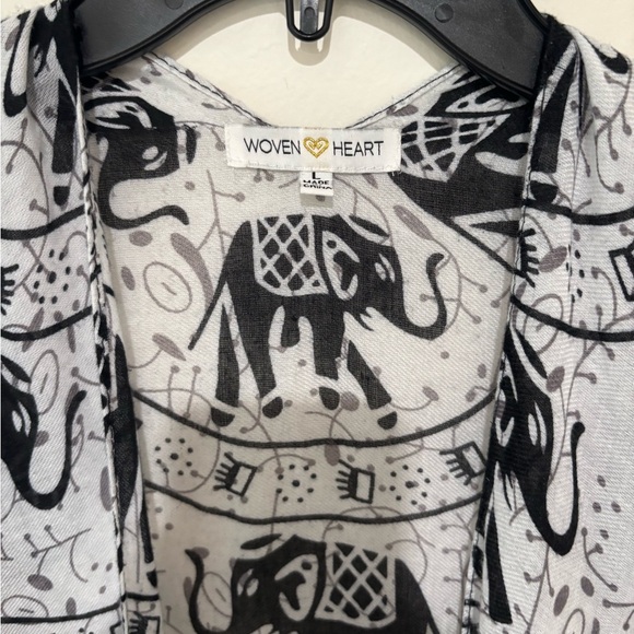 Woven Heart Monochrome Elephant Pattern Kimono size large - Picture 2 of 5
